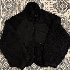 BDG Black Sherpa Jacket with Zippered Pockets
